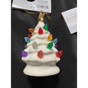 Wondershop white ceramic retro Christmas tree ornament colorful lightbulbs